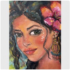 Portrait of a Tropical Girl from the Exotic Garden series by Marina Stognieva. Original oil painting on canvas, 30 × 40 cm